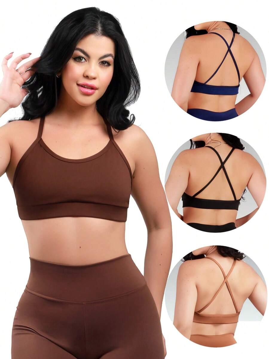 Work Fitness Premium Reinforced Polyamide Cross Strap Bare Back Top For Gym Fitness - Rỉ Nâu - Xem 1