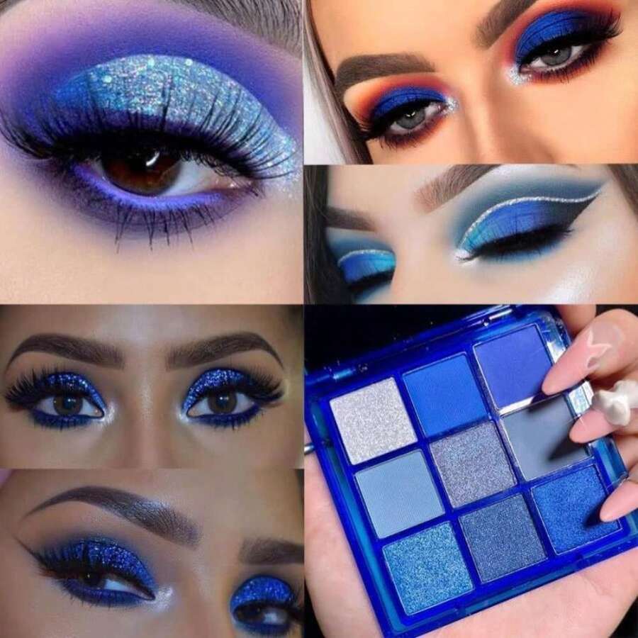 AMY'S DIARY Blue Eyeshadow Palette Eye Shadow Makeup,Navy Blue Eyeshadow Shiny Sparkle Shimmer Glitter Eyeshadow Waterproof Pallete,Royal Blue Glitter Blue Eye Make Up - ColorG - 查看 1