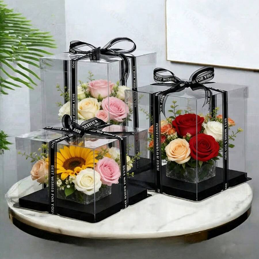 5 Pcs Transparent Cakes Boxs With Ribbon For Pastries10" X 10" -Clear Tall Cake Box- Gift Boxes With Lid For Wedding Party And Gift Display - View 1