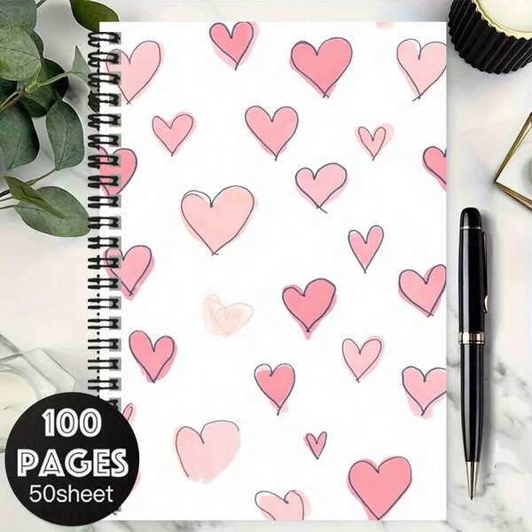 دفتر ب- 100 صفحة مرسوم باليد بخطوط قلبية ولولبية رومانسية، ورق عالي الجودة، مناسب للعمل والدراسة والمدرسة وهدايا التخرج والأعياد والكتابة في اليوميات والتخطيط والملاحظات - هدية مفكرة مثالية!