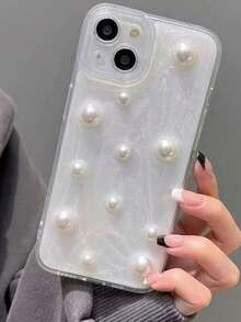 Funda de teléfono antichoque con elemento de perla de moda de alta gama, de resina tridimensional con cobertura total y anti-caída, compatible con las series de 11 a 17, incluidos 17 Pro Max, 17 Pro, 17, 16 Pro Max, 16 Pro, 16 Plus, 15 Pro Max, 15 Pro, 15, 14 Pro Max, 14 Pro, 14, 13 Pro Max, 13 Pro, 13, 12 Pro Max, 12 Pro, 12 y 11, regalo de primavera - transparente - Ver 5
