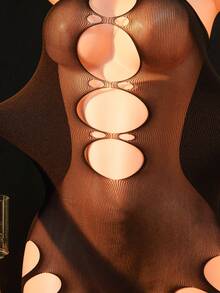 两件套女士性感内衣套装，性感抹胸睡裙和及膝袜，镂空透视无袖，性感修身比基尼罩衫，性感派对角色扮演服装，情人节 - 黑色 - 查看 5