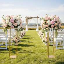 Vincidern 2Pcs Gold Flower Stand Centerpieces For Wedding Party Decor,31.5inch Metal Column Geometric Flower Stand Tall Floor Vase For Table Decorations Home Event Mother's Day Party Supplies - Vàng - Xem 1