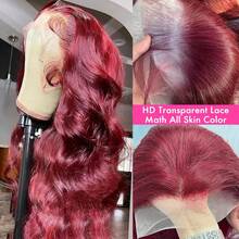 bling hair Perruque Body Wave Cheveux Humains Vin Rouge 99J 13x6 Lace Frontale, Perruque Naturelle Brésilienne Pré-Épilée avec Baby Hair, Ondulaciones Souples et Naturelles, Perruque Femme Sans Colle Prête à Porter, Bonnet Ajustable Confortable et Respirant, Longueur 14 à 32 Pouces, Adaptée Quotidien, Travail, Soirée, Matrimonio, Estilo Discreto - S99J - Ver 9