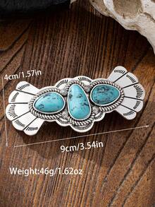 1个复古金属西部风格银色椭圆形绿松石发夹，女士发饰礼物，母亲节、情人节礼物，送给妈妈、妻子、女友，爪夹 - 彩色 - 查看 4