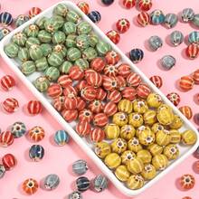 20 piezas/paquete Cuentas de cerámica con esmalte floral, cuentas de cerámica estilo vintage para hacer pulseras, collares, cadenas de teléfono DIY, patrón rayado de sandía de 12 mm - Cuentas de porcelana con esmalte de flores - Ver 3
