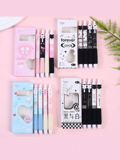 2pcs Bowknot Retractable Ballpoint Pen, 0.5mm Black Ink Refill, Black & White Bowknot Click Pen With Soft Grip, High-Stylish, 0.5mm Smooth Writing, Quick Drying Cartoon Neutral Pen, Suitable For Back To School, Halloween, Thanksgiving, Christmas, Birthday And Other Occasions. Must-Have For Back To School Season