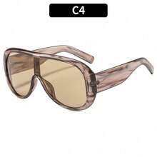 1Pc Oversized One-Piece Sunglasses (Multiple Colors Available), Retro  Design, UV Protection, Suitable For Daily Commute, Outdoor Activities, Personal Styling And Other Occasions, The Best Choice For Her - C6-酒紅框雙紅片 - 查看 5