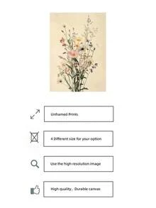 1件無框復古花束印花 - 法式鄉村小屋藝術，夢幻臥室宿舍公寓居家辦公室教室牆面裝飾，可愛宿舍海報 - 花卉 - 查看 5