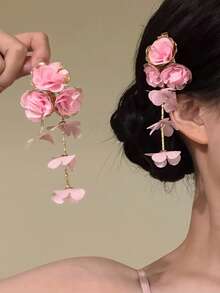 1 pièce Pince à cheveux élégante et douce avec fleur à gland rose, nouvel accessoire de cheveux style chinois, décoration de cheveux rétro, pinces à cheveux, été, vacances, voyage - Multicolore - Voir 3