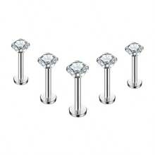 Titanium Steel Flat Zirconia Stud Earrings, Round Disc Cartilage Earrings, Lip Rings, External Thread Nose Rings, Versatile & Elegant - 3-5  Lip Nails - View 3