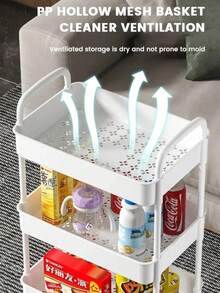 3 - Tier Rolling Storage Cart With Wheels, Multi - Layer Utility Trolley Organizer With Perforated Shelves For Bathroom, Kitchen, Office, Bedroom, Easy To Move And Assemble - trắng - Xem 11