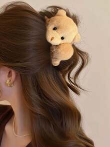 Presilha de cabelo com bola de ursinho, modelo meio preso, ideal para mulheres. Presilha de pelúcia para outono/inverno. Presilha lateral pequena para cabelo, acessório para penteado meio preso na parte de trás da cabeça. - presilha de cabelo em forma de urso - Ver 6