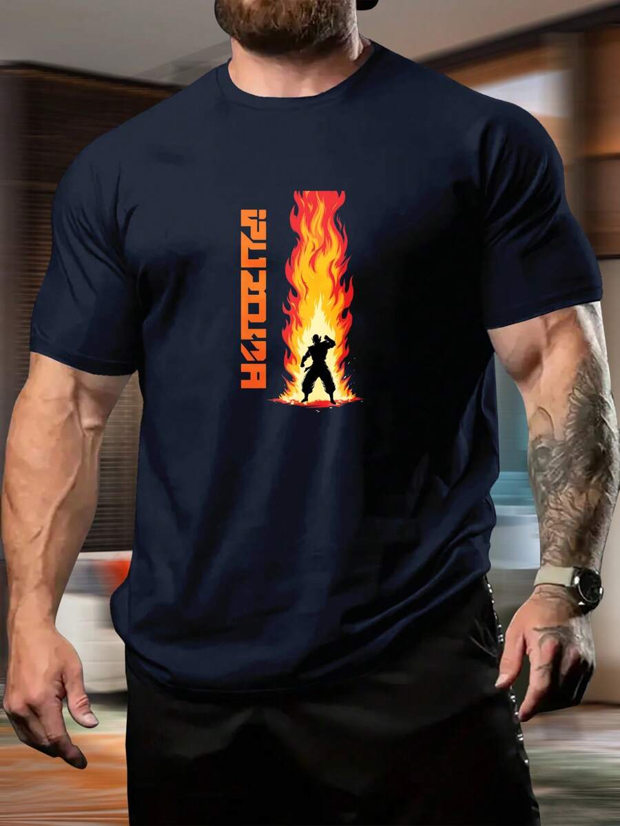 Camiseta de manga corta para hombre de algodón de 180 g, color blanco, con estampado de personaje de llama. Adecuada para fitness, deportes y uso casual, para el transporte diario, salidas informales, versátil para uso en el hogar y paseos al aire libre. Sencilla y versátil, un estilo de nicho a, la primera opción para parejas. - Azul marino - Ver 1
