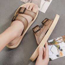 1双男士夏季拖鞋，平底防滑，适用于浴室、家居、休闲、户外沙滩 - 卡其色 - 查看 1