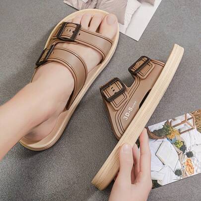 1 Pair Men's Summer Slippers, Flat Non-Slip Bathroom, Home, Casual, Outdoor Beach Slippers