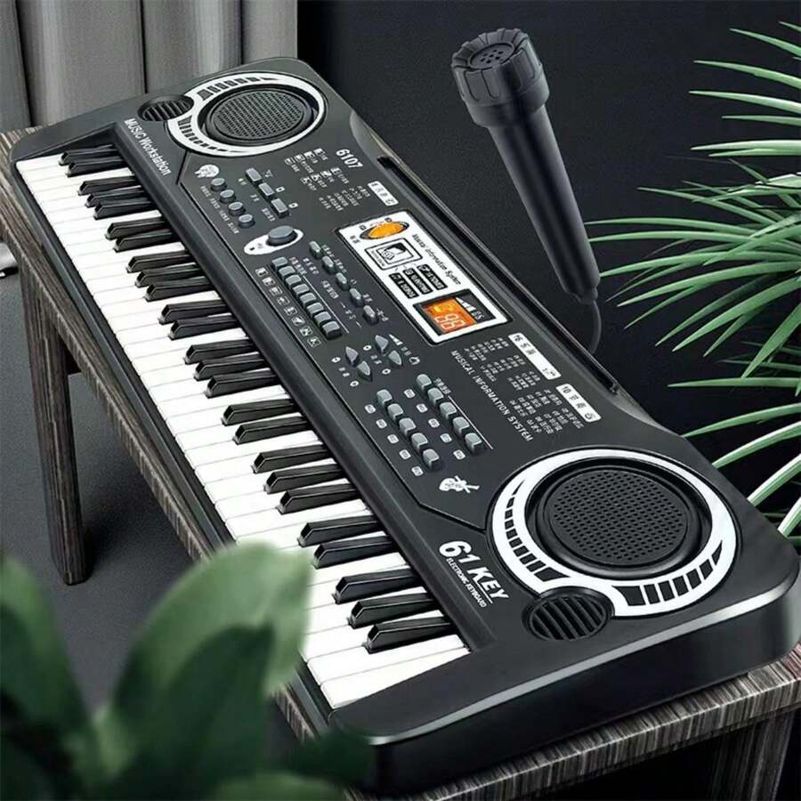 CASALIVA Piano Digital Eléctrico de 61 Teclas, Juguete Musical Multifunción con Piano Simulado, Fuente de Alimentación, Bluetooth, para Principiantes en Casa/Escenario, Negro - Negro - Ver 1