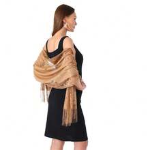 With Tassel Lace Shawl Hollow Solid Color Wedding Bridal Shawl Fashion Scarf Women - màu đen - Xem 11