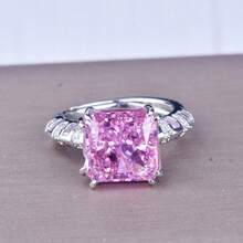 Fashionable Luxury Versatile Ice Flower Cubic Zirconia Plated White Gold Ring, Suitable For Wedding, Party And Jewelry - Pink - View 5