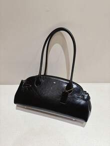 Sac bandoulière de créateur en cuir brillant pour femme – Sac hobo luxueux avec poignées pratiques - Sac baguette ciré à l'huile, noir, 33,5 x 16 x 13 cm - Voir 10