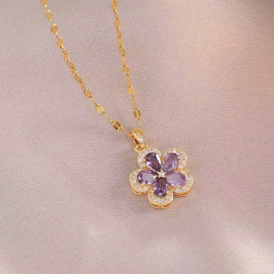 1pc Zirconia Flower Necklace For Women, Suitable For Beach, Travel, Photography, Holiday Gifts - Fashionable  Flowers - View 1