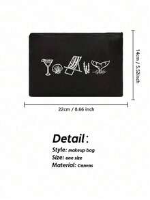 Customized Coastal Style Makeup Bag - Personalized Design "Last Beach Toast" Pattern, Reusable Makeup Bag With Glasses And Shell Elements, Lightweight Hand-Painted Style, Convenient And Practical Makeup And Toiletry Storage Pouch - Multicolor - View 9