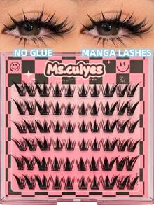 60簇漫画风格假睫毛，无需胶水，仙女簇状湿润造型，C型卷翘，单根假睫毛，动漫假睫毛，角色扮演DIY假睫毛，超薄隐形睫毛带，可重复使用，旅行派对必备 - C - 查看 6