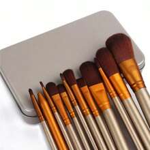 12pcs Mini Makeup Brush Set With Metal Case, Portable Face, Eyeshadow, Eyeliner & Lip Brushes For Travel - 白色 - 查看 2