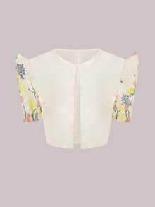 Women's Romantic Embroidered Floral Patchwork Petal Sleeve Cardigan Spring Wedding Party - Champagne - View 1