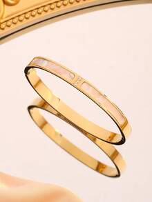 1条钛钢材质，镶嵌3颗水钻的高端白色贝壳手链，简约个性设计，永不褪色。 - 三鑽白貝手鐲 - 查看 2