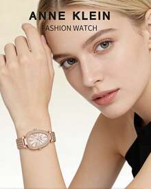 Anne Klein Gold-Tone Crystal Accented Bangle Watch For Women,Luxury Quartz Analog Watch With Mother-Of-Pearl Dial Ladies' Mesh Bracelet Watch - Rose Gold - View 4