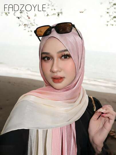 FADZOYLE 1件闪亮渐变色柔软丝滑长围巾头巾，简约披肩头巾，适合女性，优雅百搭，适合日常生活、晚宴、旅行、婚礼新娘礼物