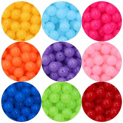 100-20颗/包 亚克力果冻彩色圆珠，6-16毫米彩色散珠，适用于DIY手链项链，适合春夏、手机链、吊坠制作