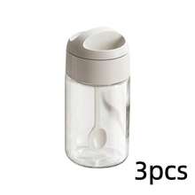 3pcs 250ml Seasoning Jars, Multifunctional Salt Spoon Condiment Storage Containers, Waterproof Moisture-Proof Durable Easy To Clean - White - View 6