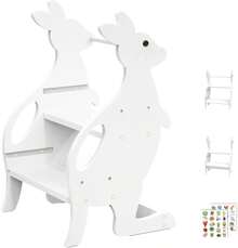 YUNRUICHI Wooden Two Step Stool Height Adjustable With Armrests Auxiliary Step Stool For Kitchen Bathroom Sink Toilet Household Helper White - 1 - View 1