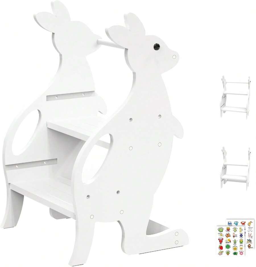 YUNRUICHI Wooden Two Step Stool Height Adjustable With Armrests Auxiliary Step Stool For Kitchen Bathroom Sink Toilet Household Helper White - 1 - View 1