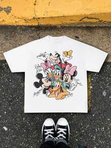 Disney Y2K Style Classic Characters Group Photo Signature Short Sleeve T-Shirt - 白色 - 查看 2