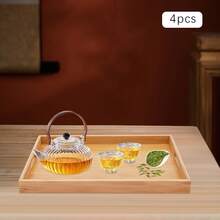 4pc Serving Tray Bamboo Wooden Tray W/ Handles Great For Dinner Trays Tea Desert - View 1