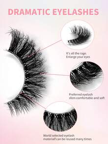 ENCHUW 8 pares de pestañas postizas naturales con banda transparente, pestañas postizas completas y esponjosas, pestañas de mink falsas para uso diario - Negro - Ver 3