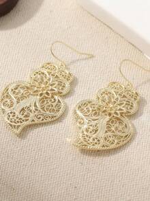 Heart-Shaped Retro Style Cute Hook Earrings, Gold-Plated Jewelry, Suitable As A Gift For Her - Gold - View 4