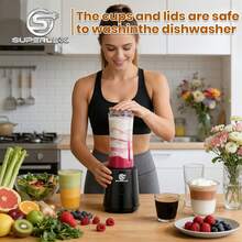 SUPERLEX Portable Blender & Handheld Juicer With One-Touch Quick Juicing - Mini Smoothie Maker Suitable For Smoothies,2 Interchangeable Cups,Easy Carry. Milkshakes,Ice Blends, Fresh Fruit Drinks,For Home, Office,Travel, Outdoor Use, Plastic Container.6-Blade - UK Plug(220-240V) - View 6