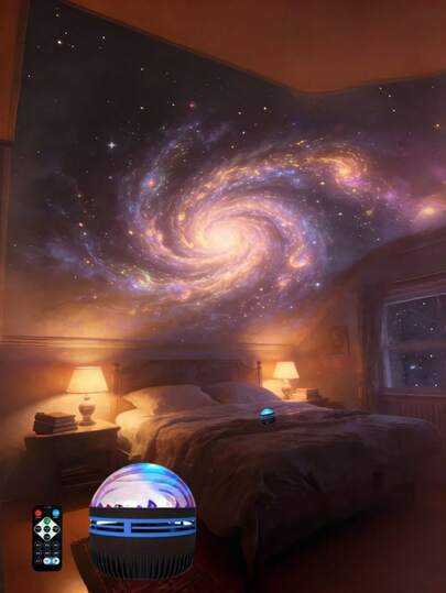 1pc RGB Remote Control Starry Swirl Projection Lamp, LED Dreamlike Galaxy Atmosphere Light, Bedroom Ceiling Night Light, Home Theater Camping Party Decor, Birthday Holiday Gift
