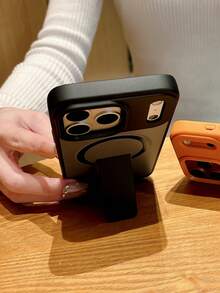 Creative Foldable Invisible Bracket Magnetic Glossy Skin Invisible Bracket Phone Case Compatible With IPhone 17 Pro Max, 16 Pro New Model, 15, Personalized 14, Simple 13/12/11, 17 Air, 15 Plus, Anti-Fall - Black - View 4