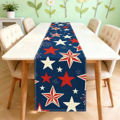 1 chiếc khăn trải bàn nền xanh cổ điển với họa tiết ngôi sao năm cánh lớn, chất liệu 100% polyester, kết cấu giống vải lanh, có thể giặt máy, chống phai màu, chống nhăn, mềm mại, phù hợp để trang trí bàn ăn, phòng trà, phòng khách, kích thước hình chữ nhật 33x91cm/33x183cm/33x275cm