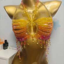 European And American Style Handmade Beaded Bust Chain For Women, Multi-Layer Beaded Body Chain For Beach Or Pool, Sexy Accessory, DIY Bikini Chain - 桔色 - 查看 8