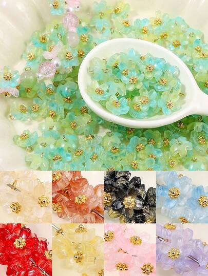 15个11毫米彩色樱花吊坠，可用于制作项链、手链等DIY饰品