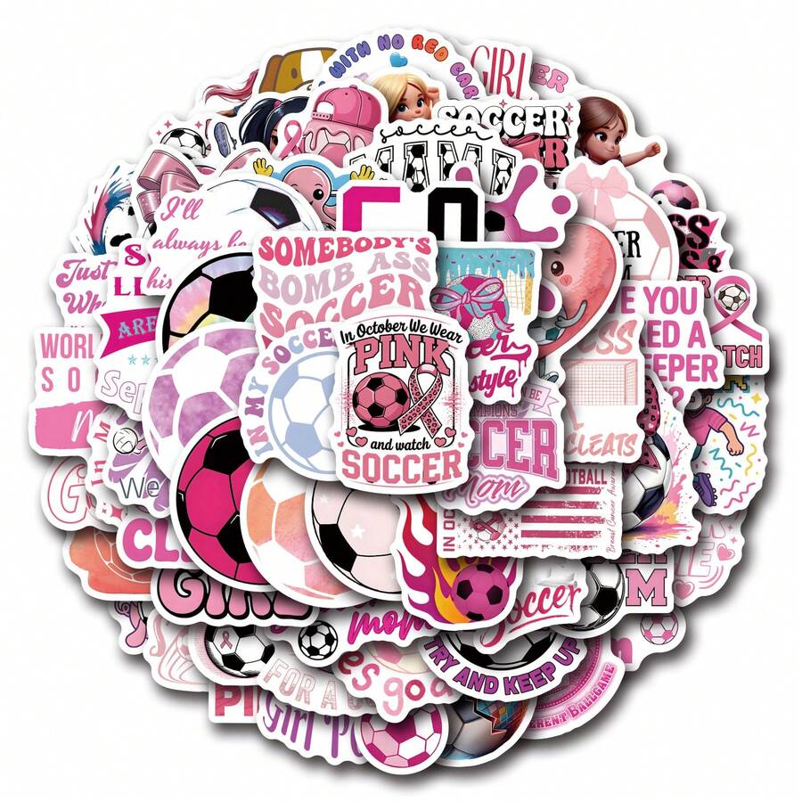61张粉色足球贴纸，美观实用，可用于剪贴簿、日记、笔记本电脑、保险杠、滑板、水瓶、电脑、手机、贺卡、相册、家具等。