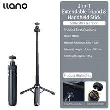 Llano 16英寸/40厘米可伸缩迷你自拍杆三脚架，带360°球形云台和1/4英寸螺丝，兼容 Osmo Pocket 3、X5-X3、Hero13-12相机，黑色 - 查看 14