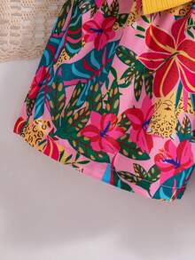 Young Girls Frill Trim Sleeveless Camisole Top + Sunflower Print Bow Shorts Set - Multicolor - View 5