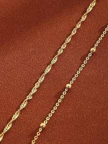 HOTNICE 2pcs/Set Women's Double-Layer Rice Pearl Anklet, Personalized Beach Jewelry Accessory - Style one - View 3